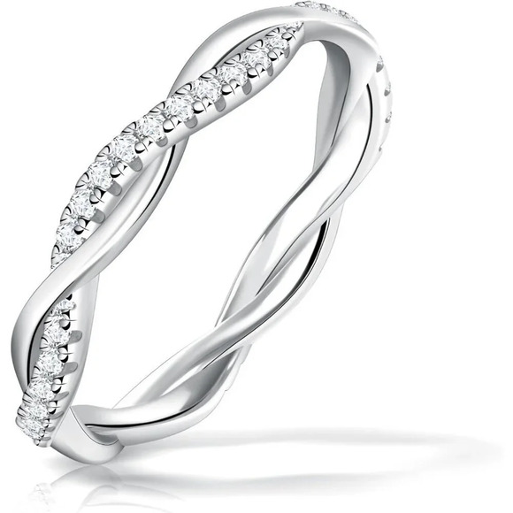 Moissanite Twisted Rope Wedding Band, D Color VVS1 18K White Gold Plated 925 - Picture 1 of 6